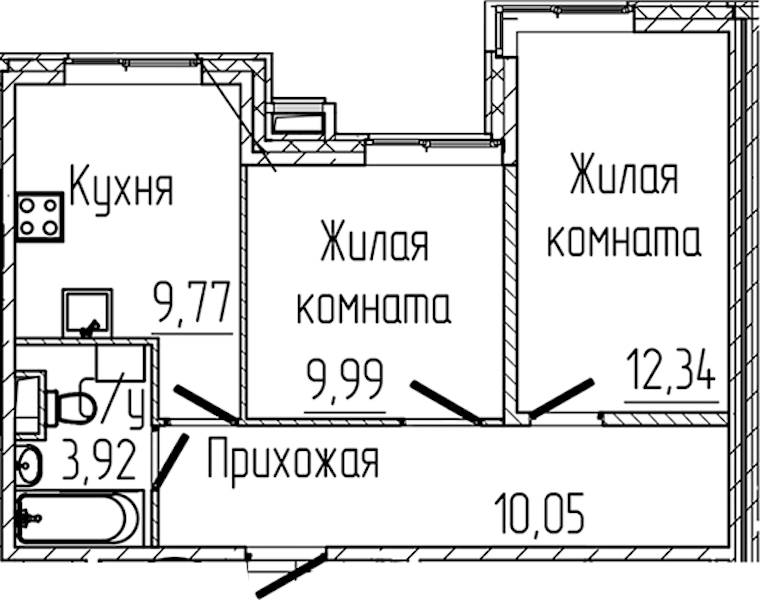 2-комнатная квартира 46.07 м², 2/8 эт., ЖК «SERTOLOVO PARK»